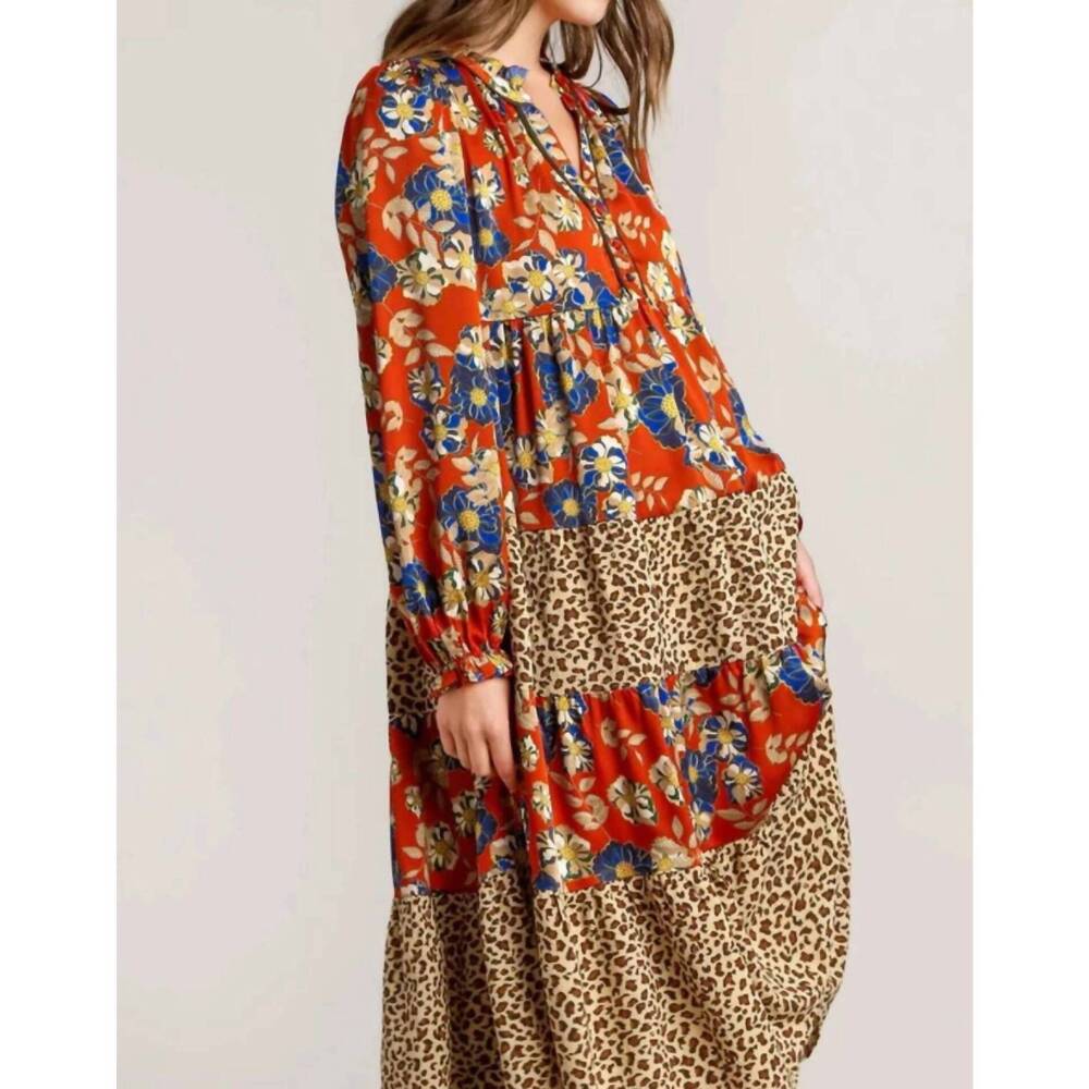 NEW UMGEE floral and animal print midi tiered dress in multi - Picture 2 of 3